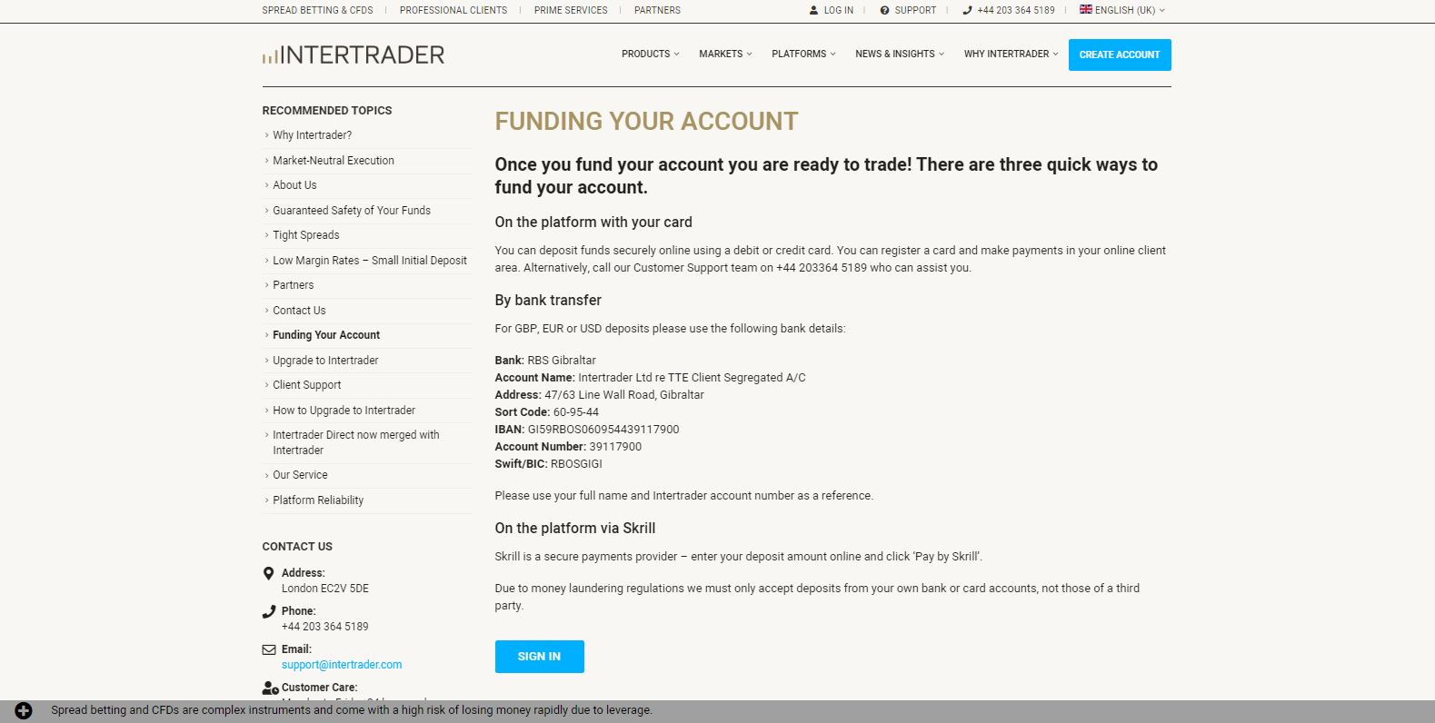 Intertrader funding options